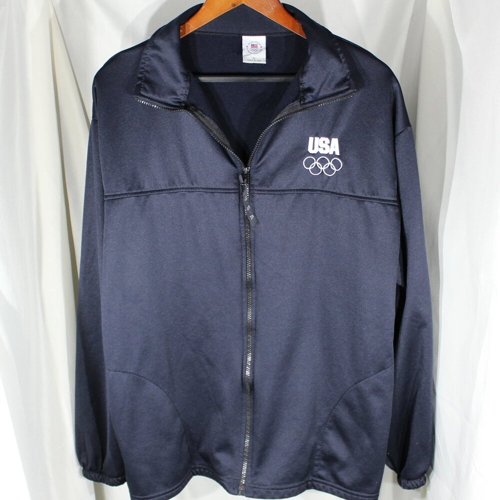 United States Olympic Committee Track Jacket XL Black Full Zip Made In USA